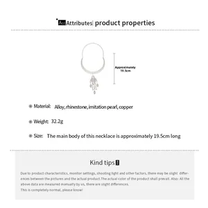 Size chart showing 19.5cm length and materials of the tassel pearl rhinestone choker