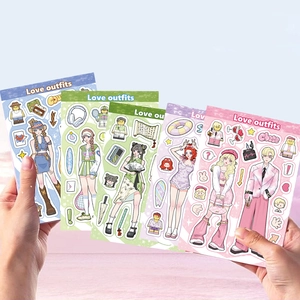 Love Outfits cartoon girl collage stickers for phone cases in 5 assorted pastel colors