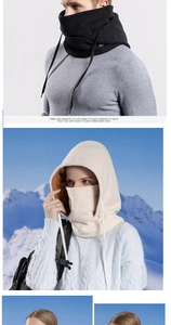 Capucha de invierno tejida tres en uno con forro polar y detalle de cordón ajustable