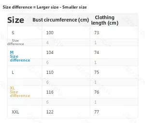 Detailed size chart for women's long sleeve blouse showing measurements from S to XXL