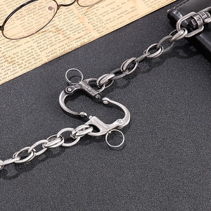 Industrial vintage silver chain with O-rings, textured links and engraved 404 lobster clasp