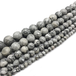 Natural Picasso Grey Map Stone loose beads with marble texture in multiple sizes