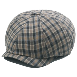 Classic plaid cotton beret newsboy hat with octagonal vintage checkered pattern design