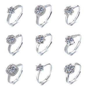 Geometric Moissanite Zircon Copper Ring For Women Adjustable Open Wedding Proposal Jewelry Silver Tone