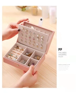 Detail of pink jewelry box interior with earring panels and ring organizers
