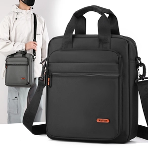 Business casual black men's crossbody bag with large capacity and multi-layer zipper pockets