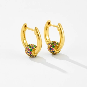 Elegant S925 gold-plated hoop earrings with colorful zircon-encrusted beads for women