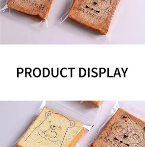 Detailed view of clear self-adhesive bags with cute cartoon bears for bread and toast
