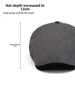 Detail view of grey ivy cap with 12cm depth and textured waffle knit fabric details