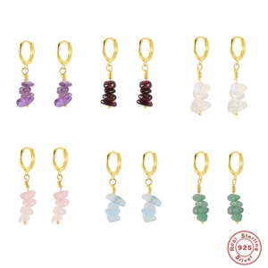Irregular Natural Stone Dangle Earrings With 925 Sterling Silver Earring Post Geometric Ins Style For Women