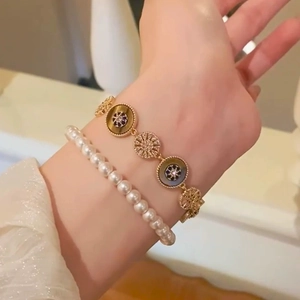 18k gold plated tiger eye zircon bracelet set with pearls and sunburst charms