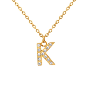 Chic gold plated titanium steel necklace featuring a crystal paved letter K pendant