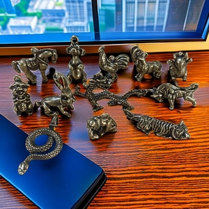 Ensemble de 12 pendentifs zodiaque chinois en laiton avec finition vintage rustique