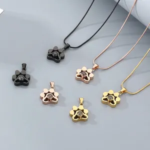 Collier Pendentif Empreinte De Patte En Acier Inoxydable Avec Pierre De Projection Bijoux Mode Pour Amoureux Des Animaux