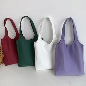 Canvas Tote Bag Large Capacity Minimalist Solid Color Shoulder Handbag With Magnetic Buckle For Women Daily Commute