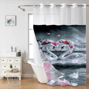 Detail of waterproof double-layer shower curtain with swan heart and rust-proof grommets