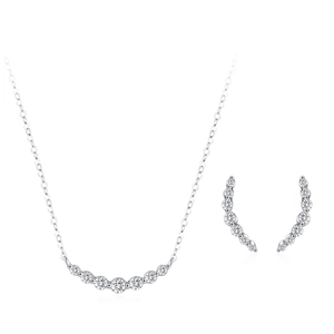 Elegant S925 sterling silver necklace and earrings set with brilliant curved zircon line
