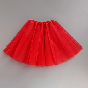 Close-up of red mesh tutu skirt with high-quality tulle layers and satin waistband