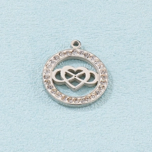 Pendentif en acier inoxydable argenté avec motif cœur infini et strass brillants