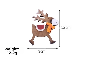 Detailed view of 12cm wooden Christmas reindeer ornament with dimensions and weight info