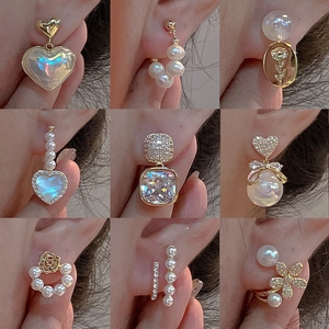 Pendientes De Perlas Artificiales Con Poste De Plata Esterlina 925 Elegante Chapado En Oro Lazo Corazón Joyería Para Mujer