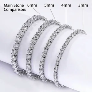 Tennis bracelet comparison showing 3mm to 6mm zircon stone sizes in silver plating