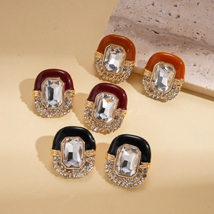 Vintage luxury geometric earrings with colorful oil drip enamel and sparkling crystals