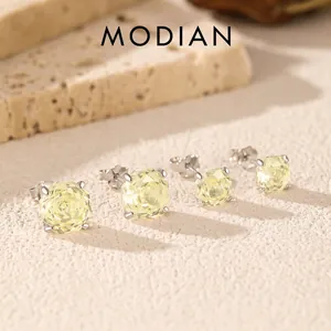 Yellow Cubic Zirconia Octagonal Rose Cut Stud Earrings With 925 Sterling Silver Earring Post Elegant Women