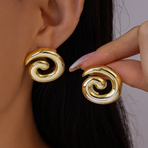 Geometric Earrings High Polish Metallic Conch Teardrop C-Hoop Square Jewelry With Steel Earring Post For Women