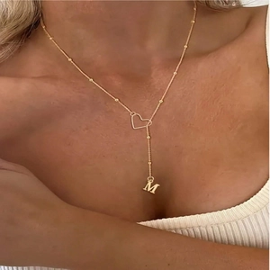 Elegant gold-plated stainless steel Y-necklace with hollow heart and M-letter pendant