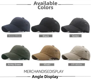 Variety of cotton baseball caps in navy, black, grey, khaki, and green colors