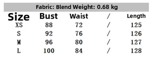 Detailed size chart for shirt dress including bust, waist, and length measurements in cm