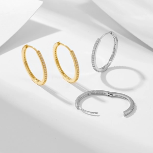 S925 sterling silver hoop earrings with pavé cubic zirconia in gold and silver set