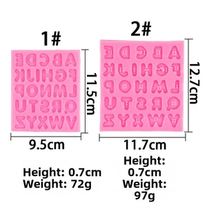 Detailed size view of two pink silicone alphabet molds for chocolate and fondant cake