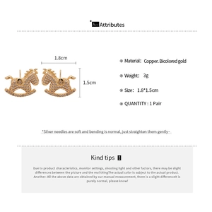 Detailed size and material info for cubic zirconia rocking horse stud earrings