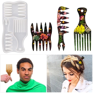 DIY silicone mold set for resin afro picks and combs with flower pattern finished results