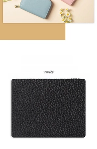 Detail of waterproof lychee grain PU leather texture on RFID blocking card wallet
