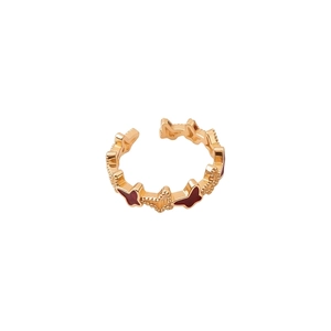 Bague ouverte papillon plaquée or 18 carats au design vintage avec émail rouge