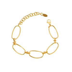 Retro geometric oval linked chain bracelet in 18k gold plated stainless steel for women