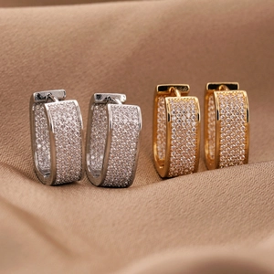 Geometric Hoop Earrings Copper Micro Pave Zircon U Shaped Rectangular Fashion Jewelry For Women