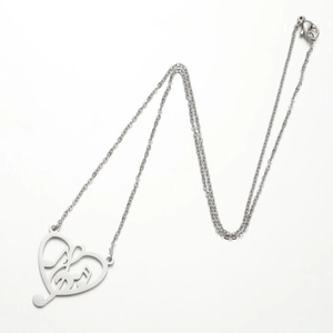 Silver heart necklace with hollow Arabic calligraphy pendant on a white background