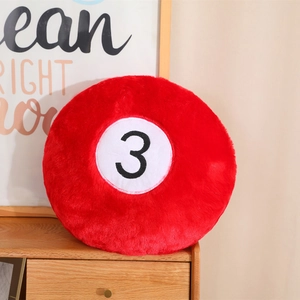 Creative plush billiard ball pillow featuring a red number 3 design for home decor