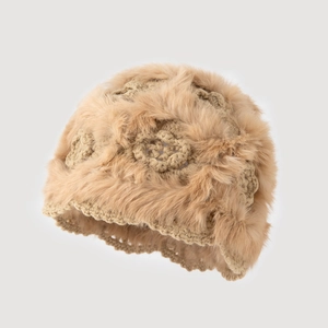 Knitted wool bucket hat in khaki plush fabric for winter warmth and minimalist style