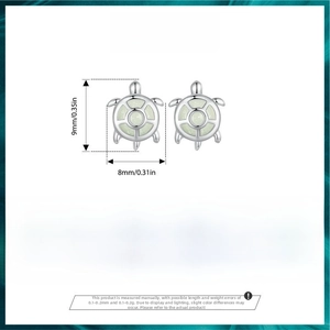 S925 sterling silver luminous turtle earrings size 9x8mm with platinum plated finish