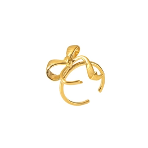 Elegant 18k gold plated stainless steel bow ring with adjustable open band design