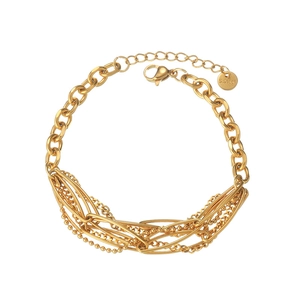 Chic multi-layered stainless steel chain bracelet in gold finish for women