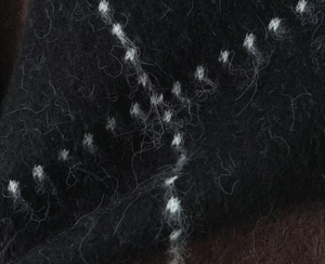 Macro view of plaid knit set featuring brushed mohair texture and star pattern details