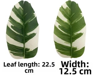 Detailed view of artificial zebra banana leaves with dimensions 22.5cm by 12.5cm