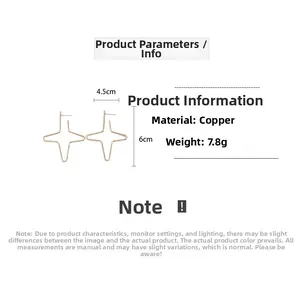 Technical drawing of gold star earrings with dimensions 4.5cm by 6cm and 7.8g weight