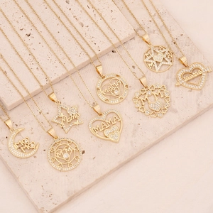 Mama Mom Letter Pendant Necklace Copper Cubic Zirconia Heart Star Moon Mother Day Jewelry Gift For Women